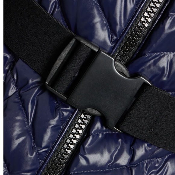 NWT $1195 RUDSAK duck down Quilted shell hooded jacket /belted coat Women Navy - Picture 4 of 11